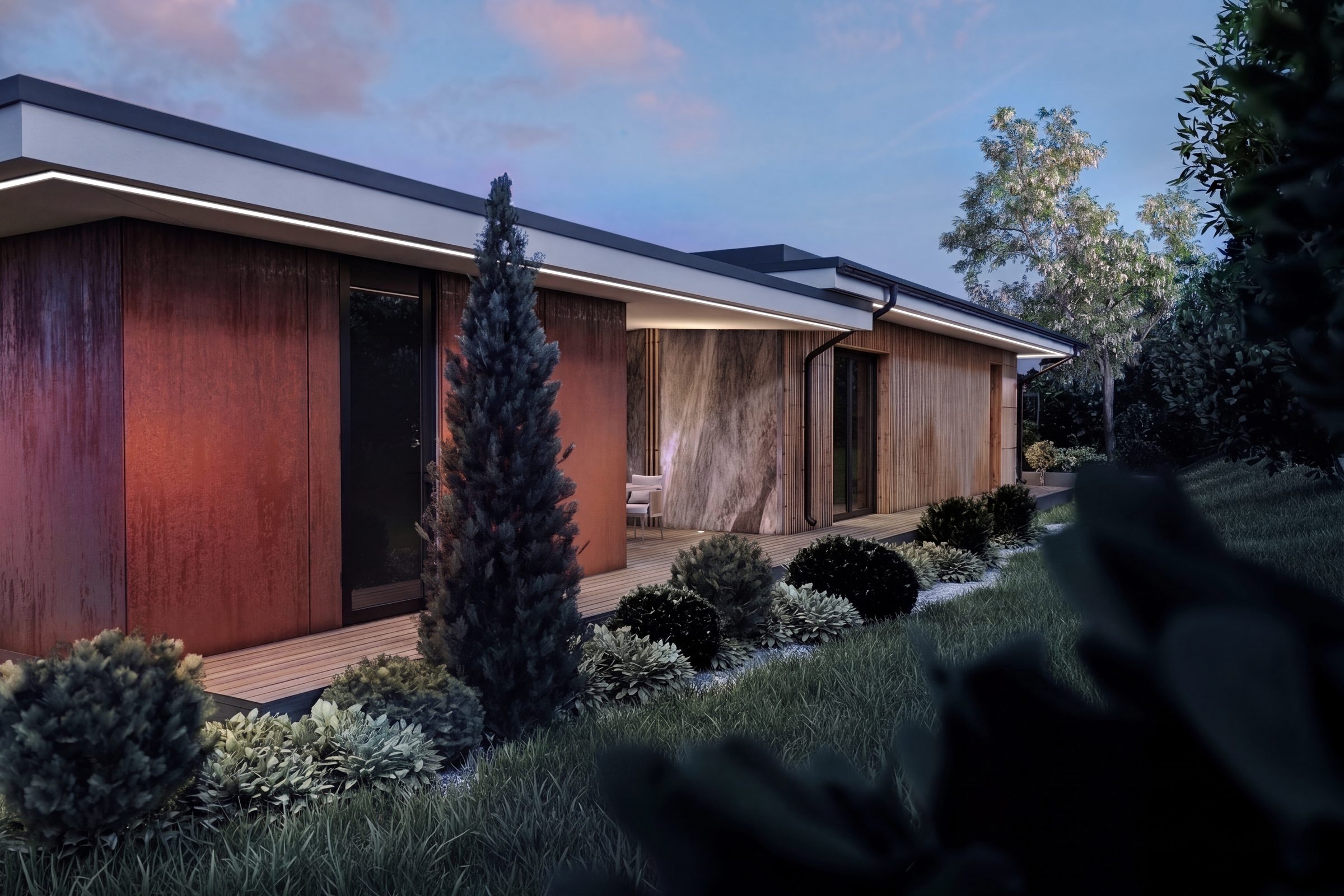 Completed LITHENZA home at dusk